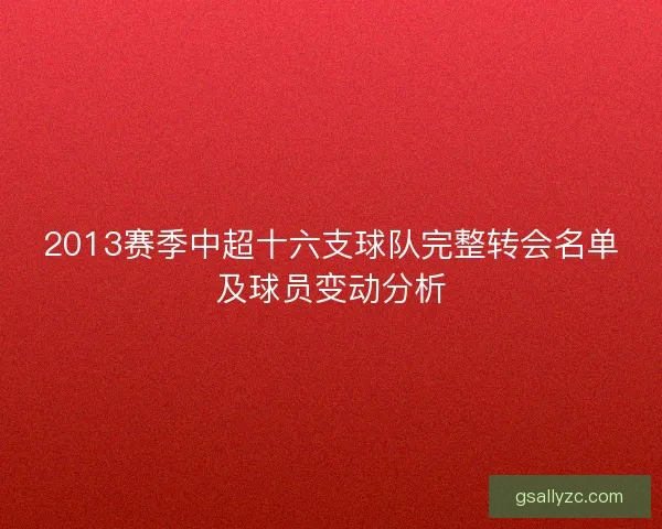 2013赛季中超十六支球队完整转会名单及球员变动分析